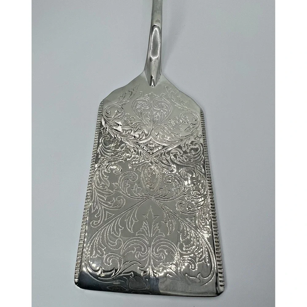 Vintage Silverplate Engraved Cake Pastry Lasagna Server Ornate Floral 11
